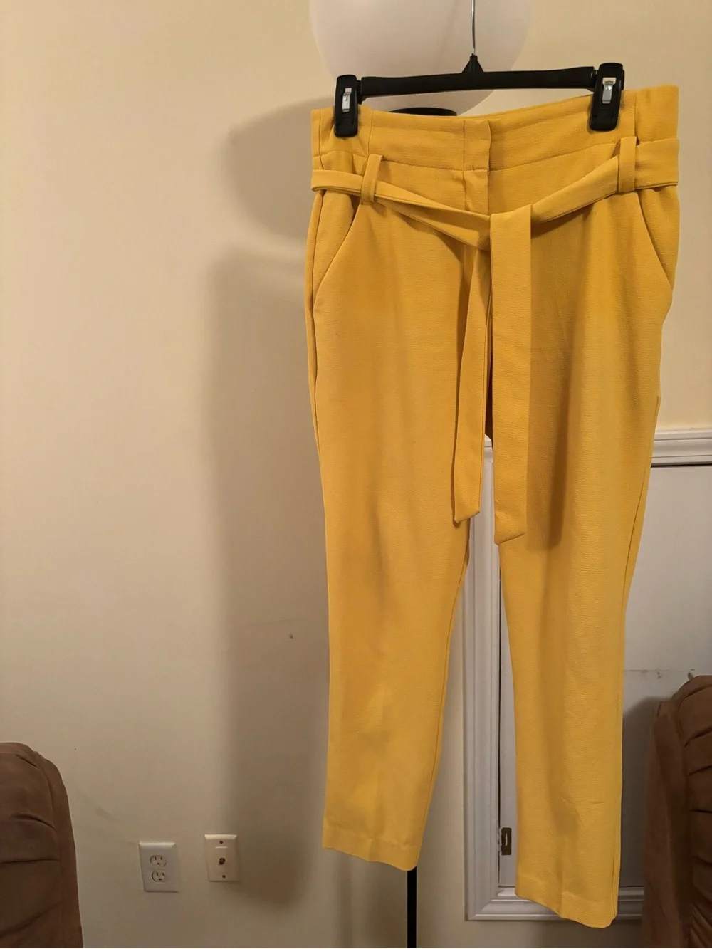 Yellow Tie-Waist Tapered Pants